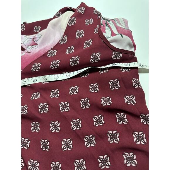 White House Black Market WHBM Women L Blouse Red pink kimono batwing floral - Picture 8 of 9